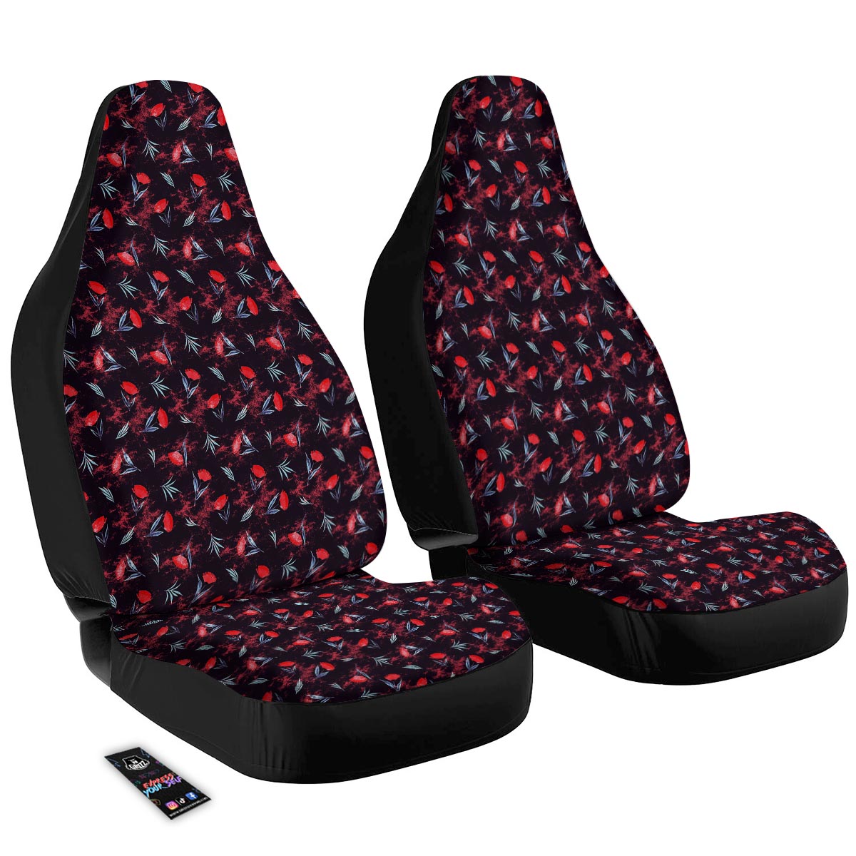 Carnation Black And Red Print Pattern Car Seat Covers-grizzshop