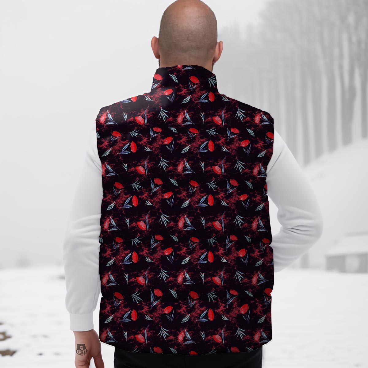 Carnation Black And Red Print Pattern Down Vest