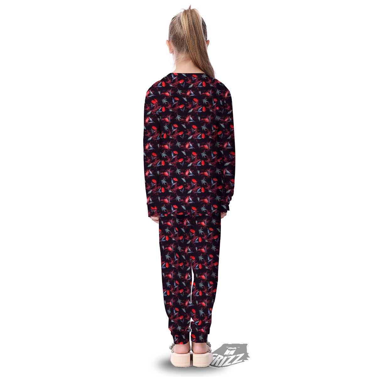 Carnation Black And Red Print Pattern Kid's Pajamas-grizzshop