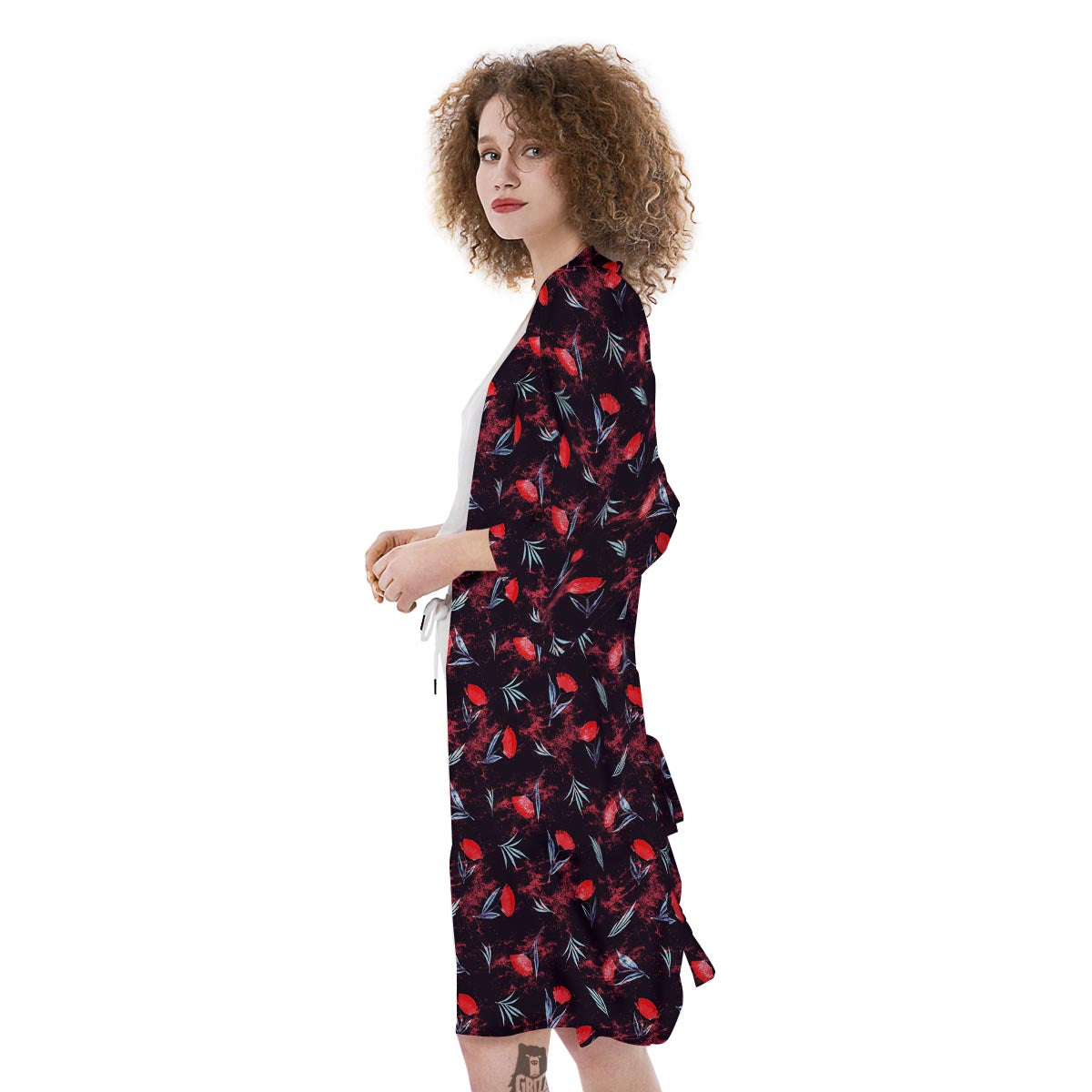 Carnation Black And Red Print Pattern Kimono-grizzshop