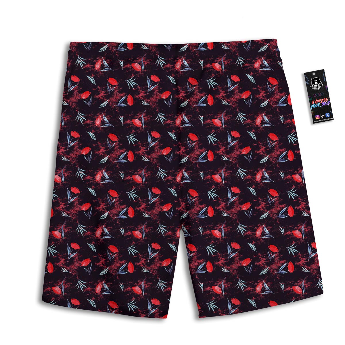 Carnation Black And Red Print Pattern Men's Athletic Shorts