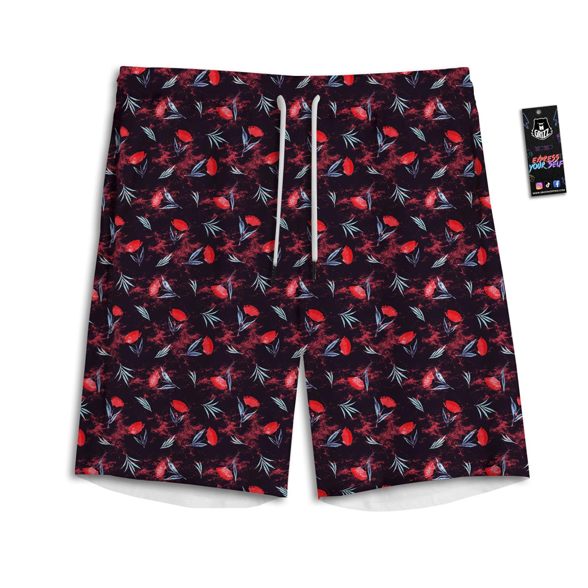 Carnation Black And Red Print Pattern Men's Athletic Shorts