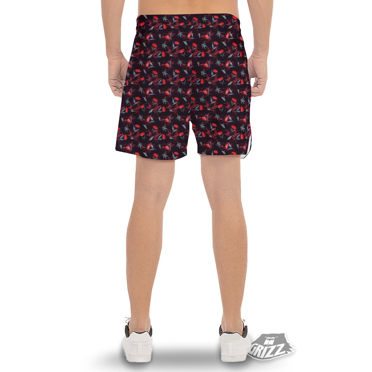 Carnation Black And Red Print Pattern Men's Gym Shorts-grizzshop