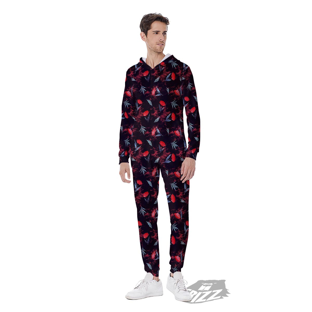 Carnation Black And Red Print Pattern Men's Jumpsuit-grizzshop