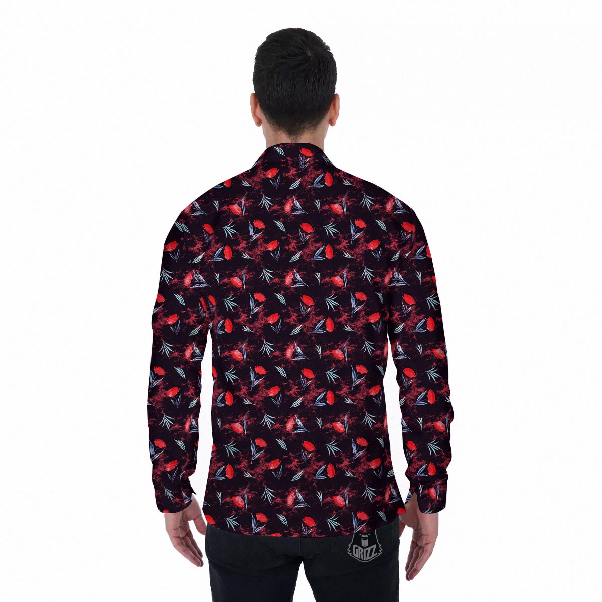 Carnation Black And Red Print Pattern Men's Long Sleeve Shirts-grizzshop