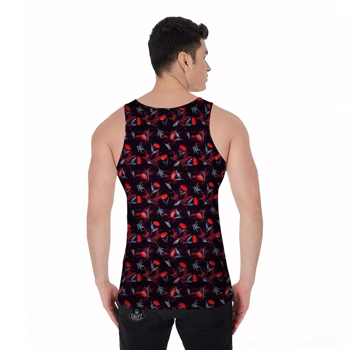 Carnation Black And Red Print Pattern Men's Tank Top-grizzshop