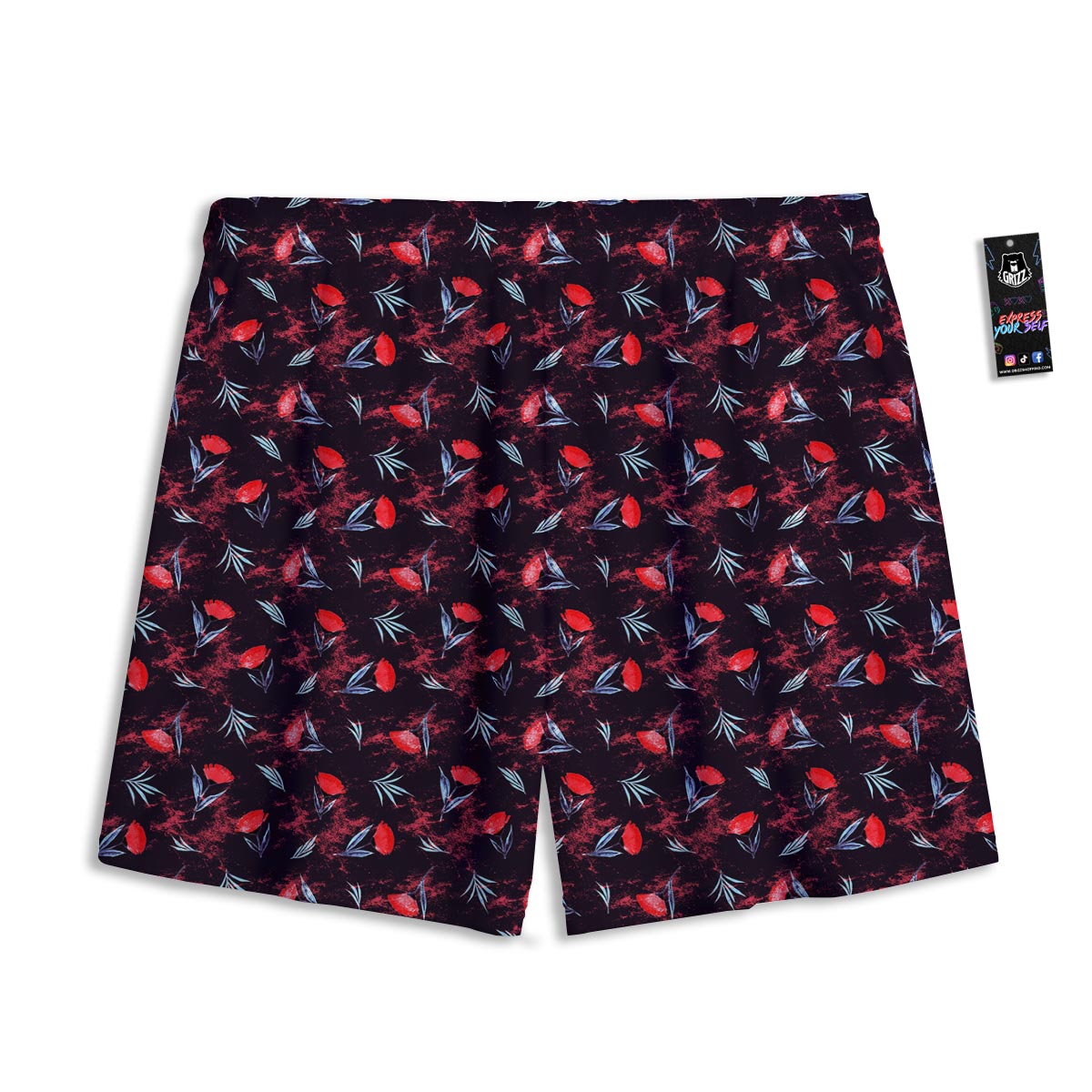 Carnation Black And Red Print Pattern Mesh Shorts