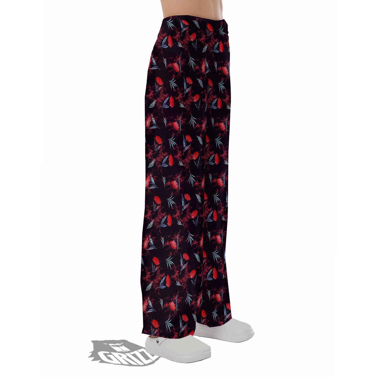 Carnation Black And Red Print Pattern Pajama Pants-grizzshop