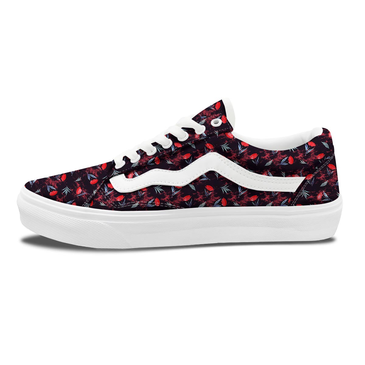 Carnation Black And Red Print Pattern Skate Shoes-grizzshop