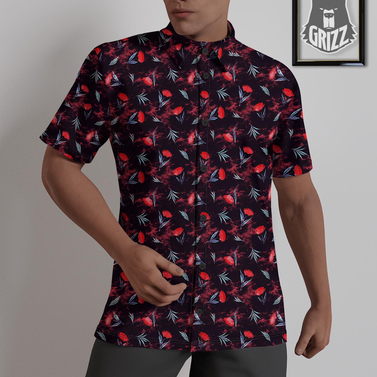 Carnation Black And Red Print Pattern Untucked Shirts-grizzshop