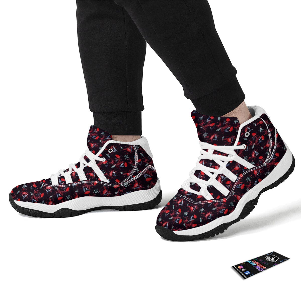 Carnation Black And Red Print Pattern White Bball Shoes-grizzshop