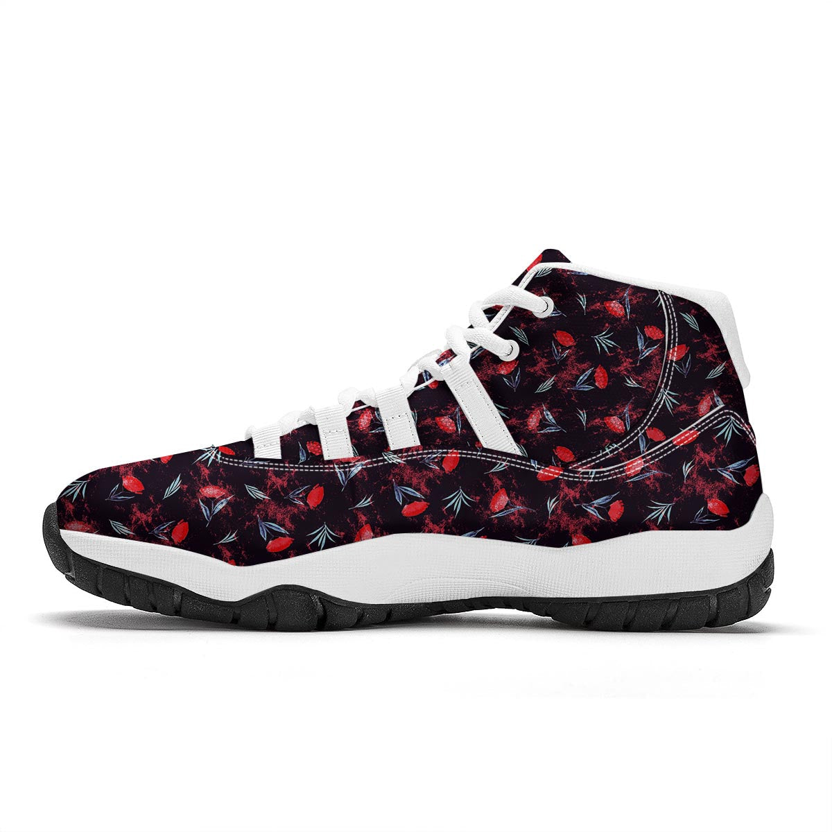 Carnation Black And Red Print Pattern White Bball Shoes-grizzshop
