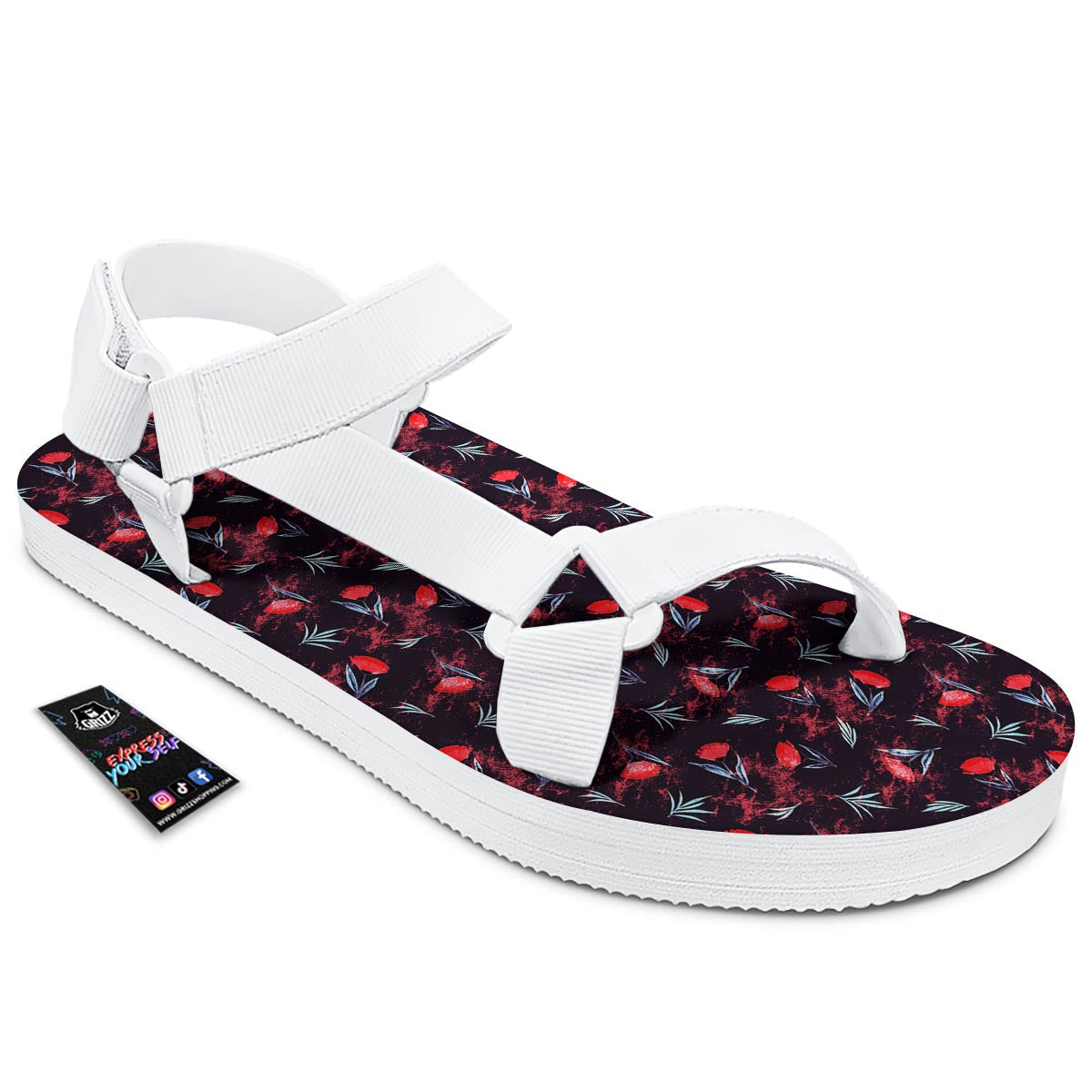 Carnation Black And Red Print Pattern White Open Toe Sandals-grizzshop