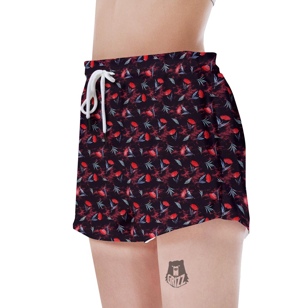 Carnation Black And Red Print Pattern Women's Shorts-grizzshop