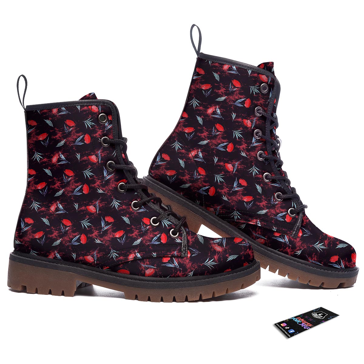 Carnation Black And Red Print Pattern Work Boots-grizzshop