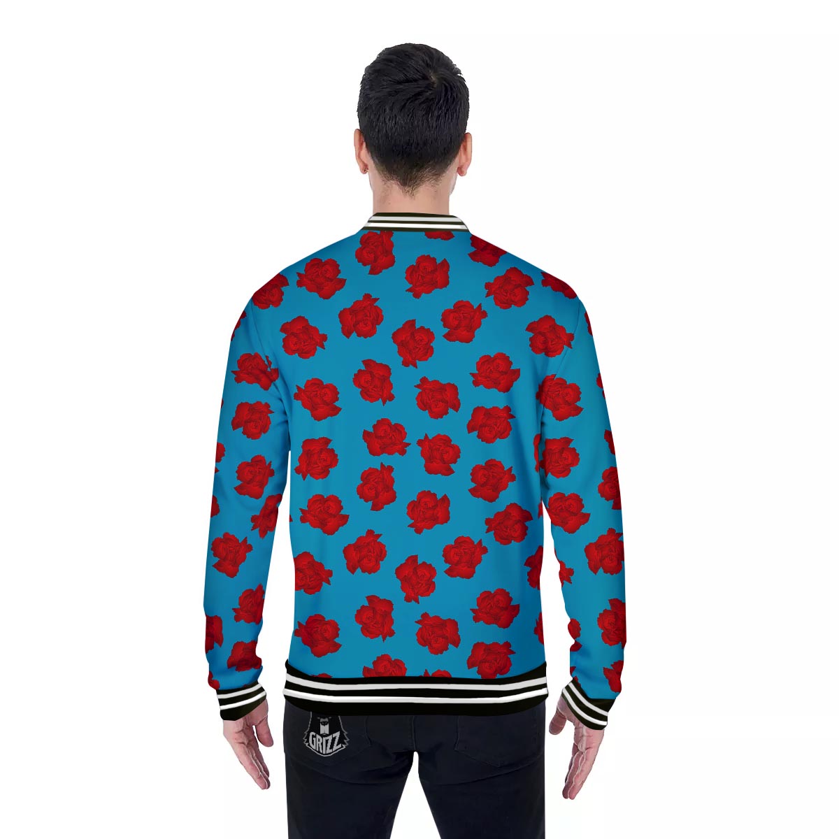 Carnation Blue And Red Print Pattern Baseball Jacket-grizzshop