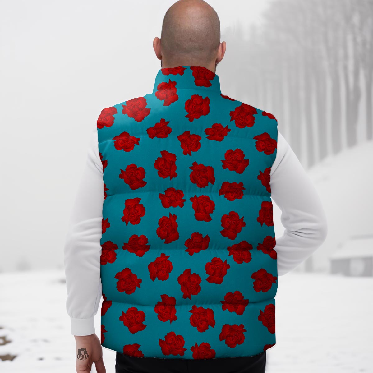 Carnation Blue And Red Print Pattern Down Vest