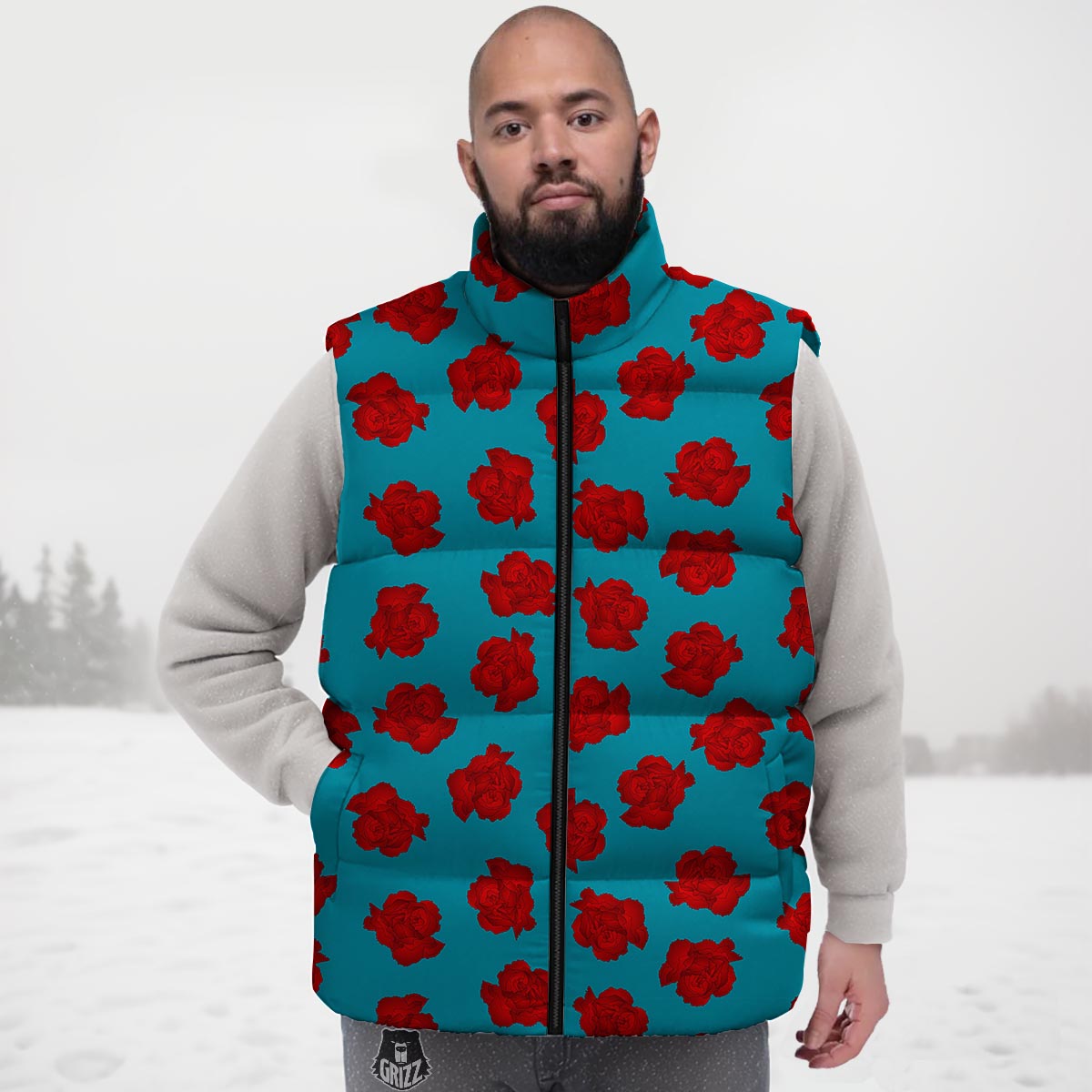 Carnation Blue And Red Print Pattern Down Vest