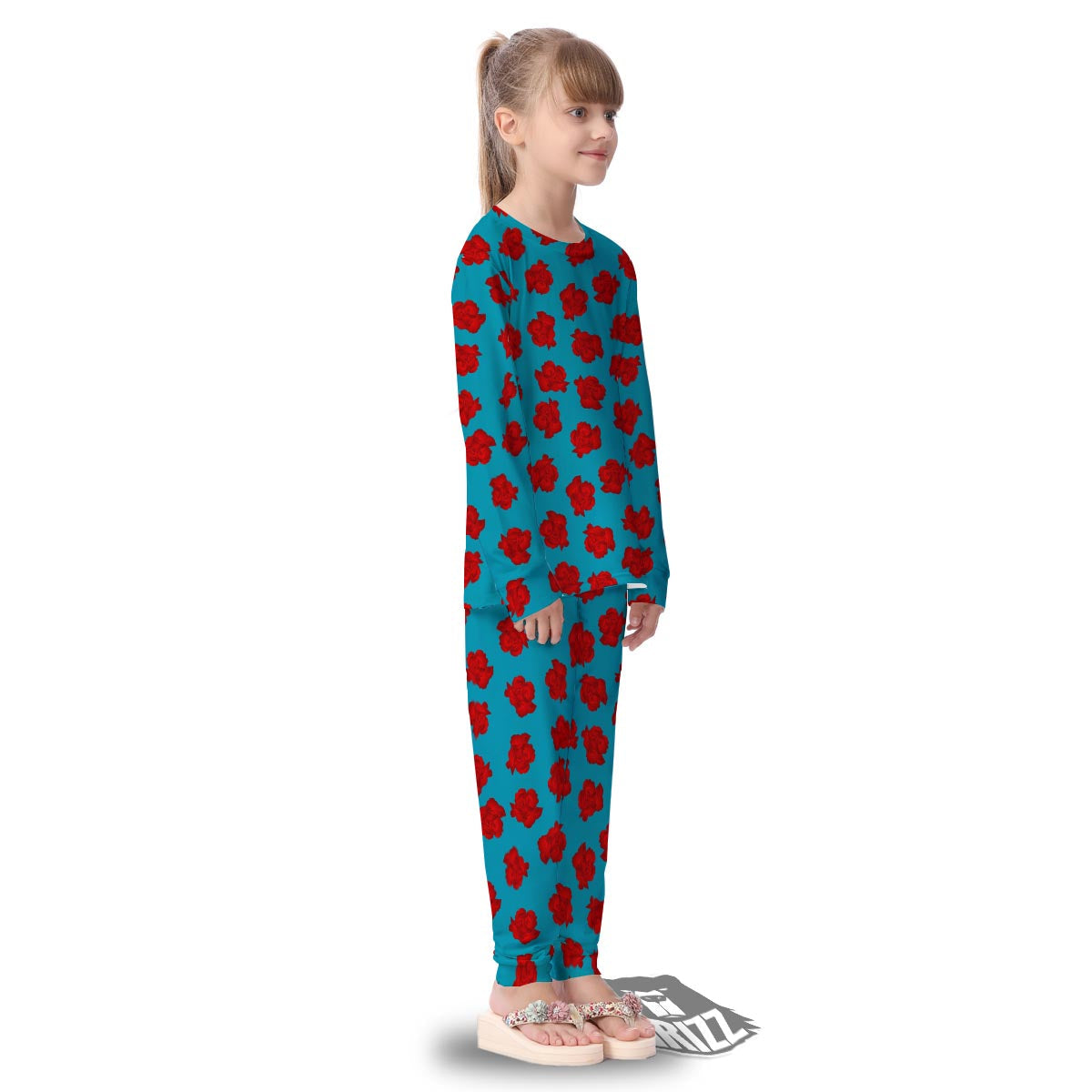 Carnation Blue And Red Print Pattern Kid's Pajamas-grizzshop