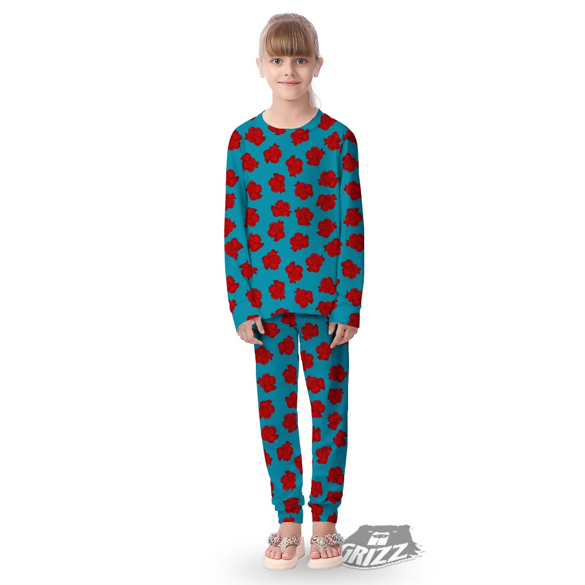 Carnation Blue And Red Print Pattern Kid's Pajamas-grizzshop