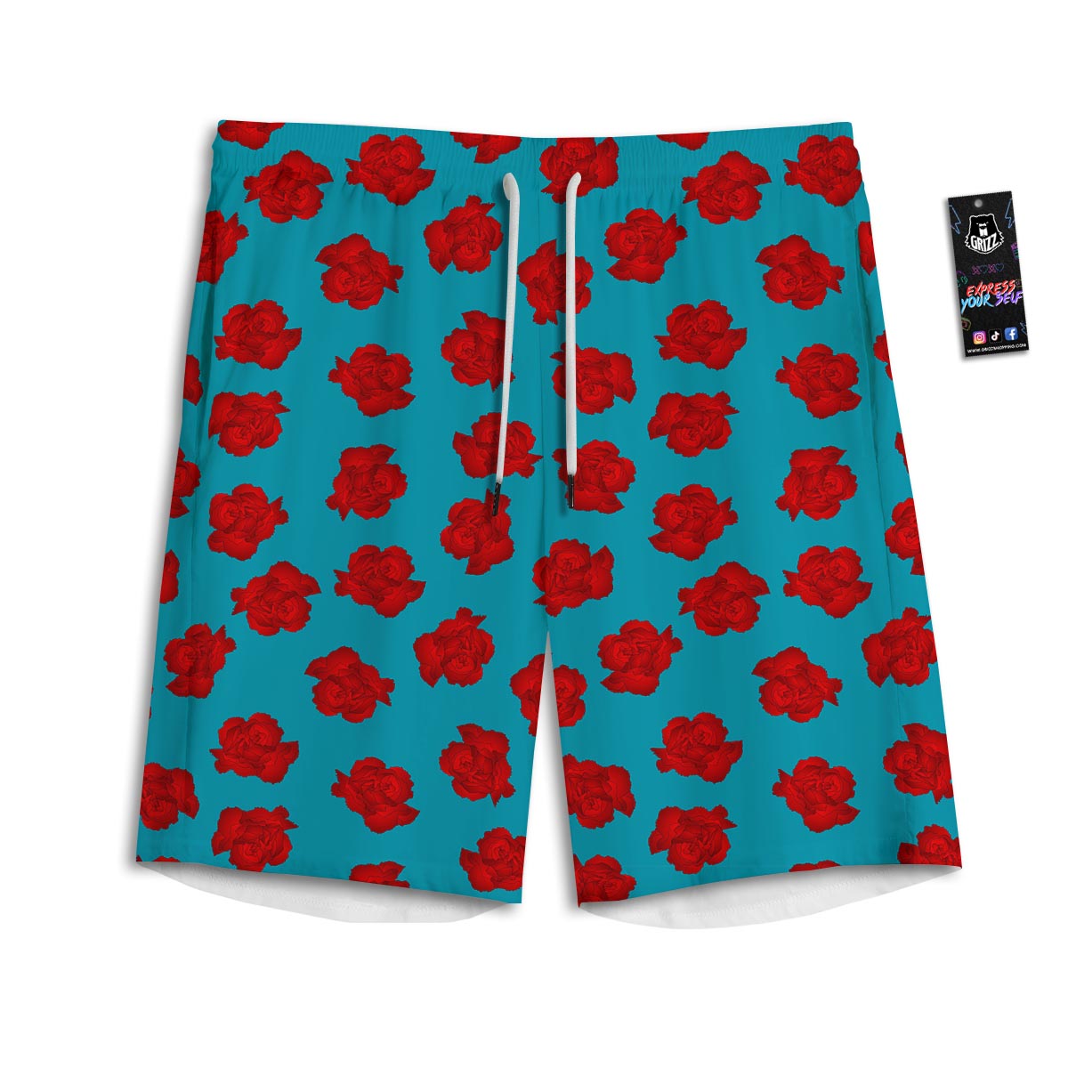 Carnation Blue And Red Print Pattern Men's Athletic Shorts