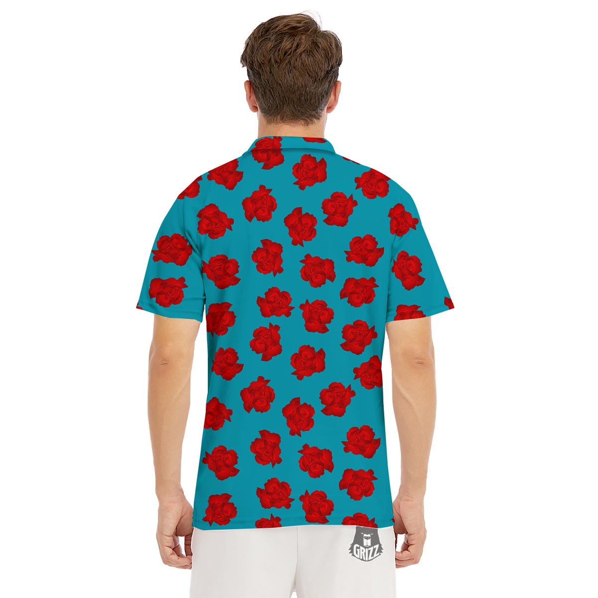 Carnation Blue And Red Print Pattern Men's Golf Shirts-grizzshop