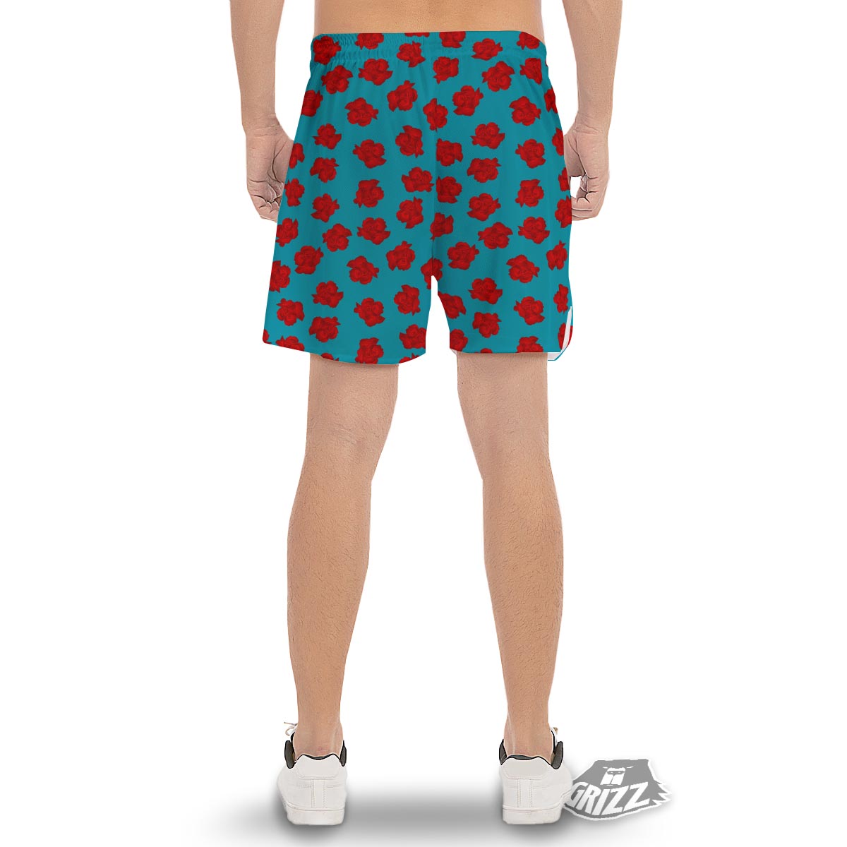 Carnation Blue And Red Print Pattern Men's Gym Shorts-grizzshop