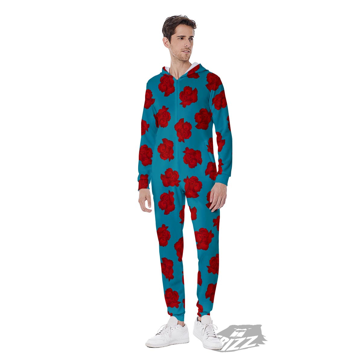 Carnation Blue And Red Print Pattern Men's Jumpsuit-grizzshop