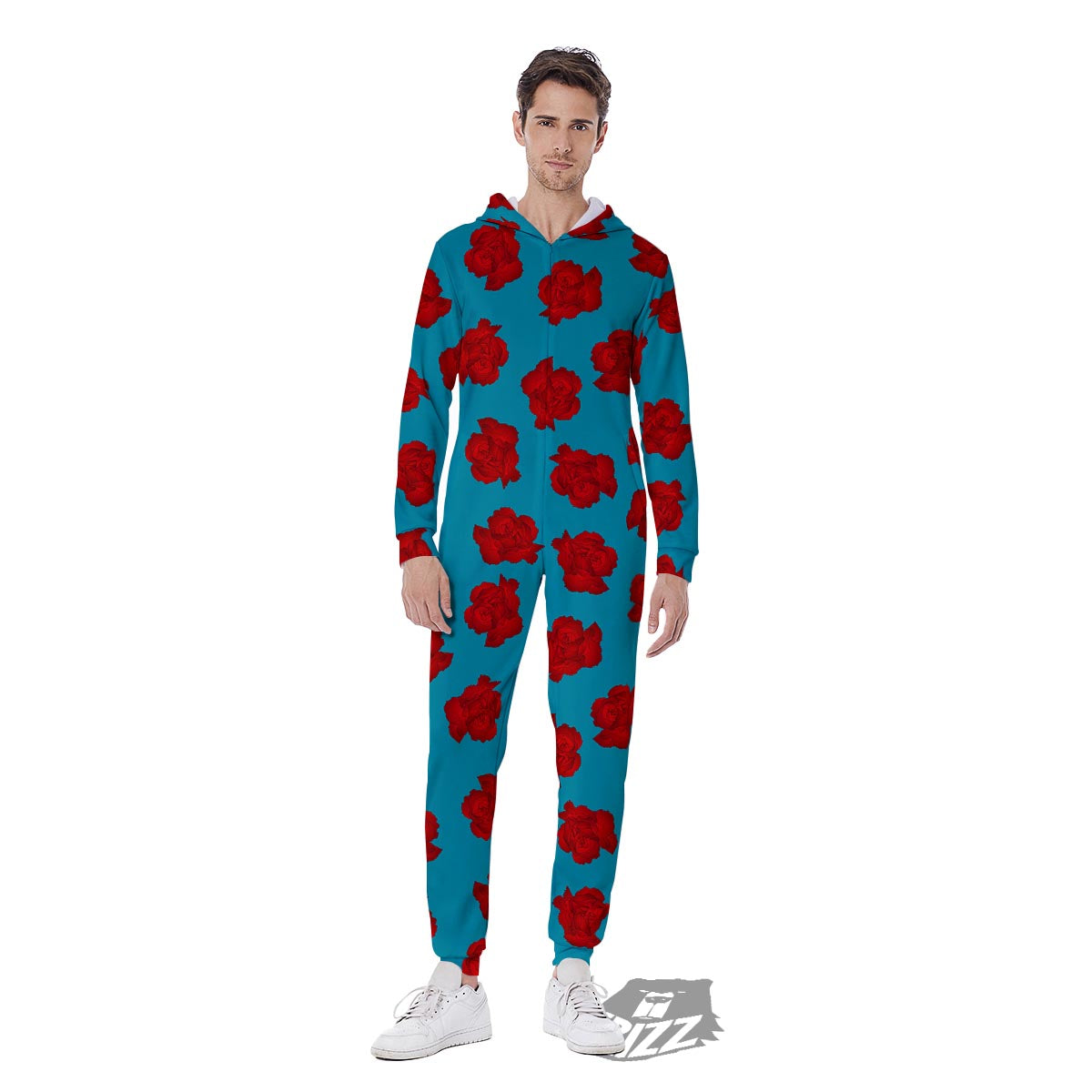 Carnation Blue And Red Print Pattern Men's Jumpsuit-grizzshop