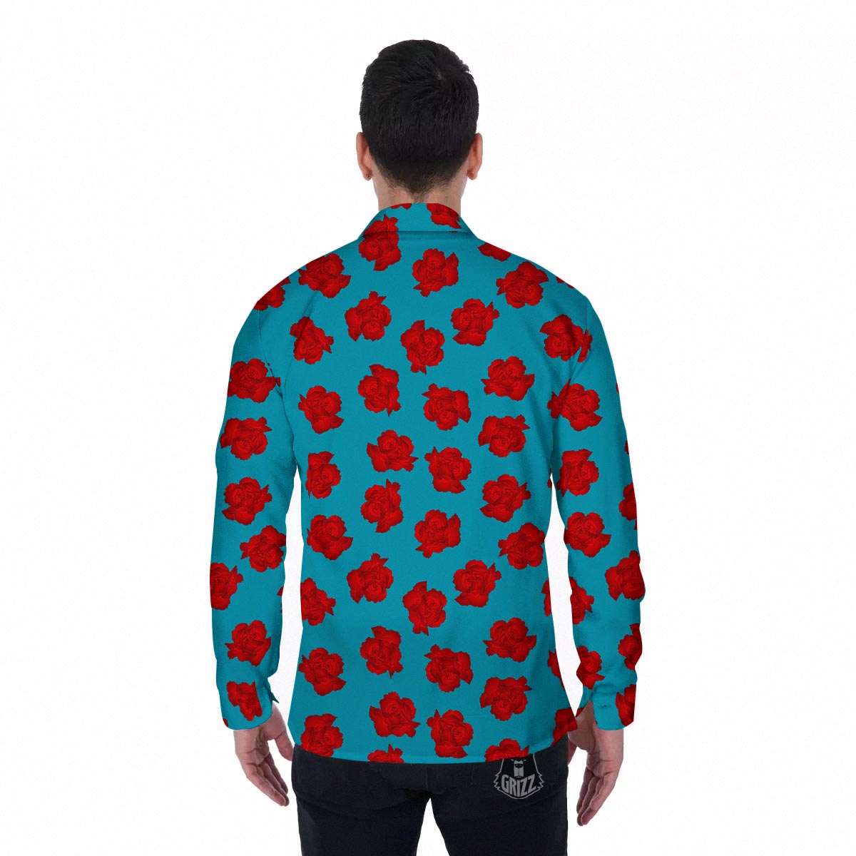 Carnation Blue And Red Print Pattern Men's Long Sleeve Shirts-grizzshop