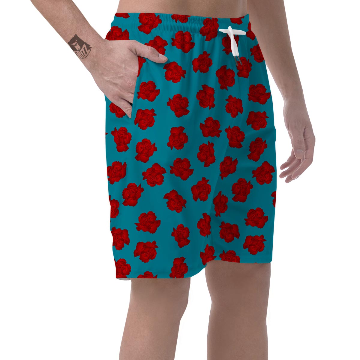 Carnation Blue And Red Print Pattern Men's Shorts-grizzshop