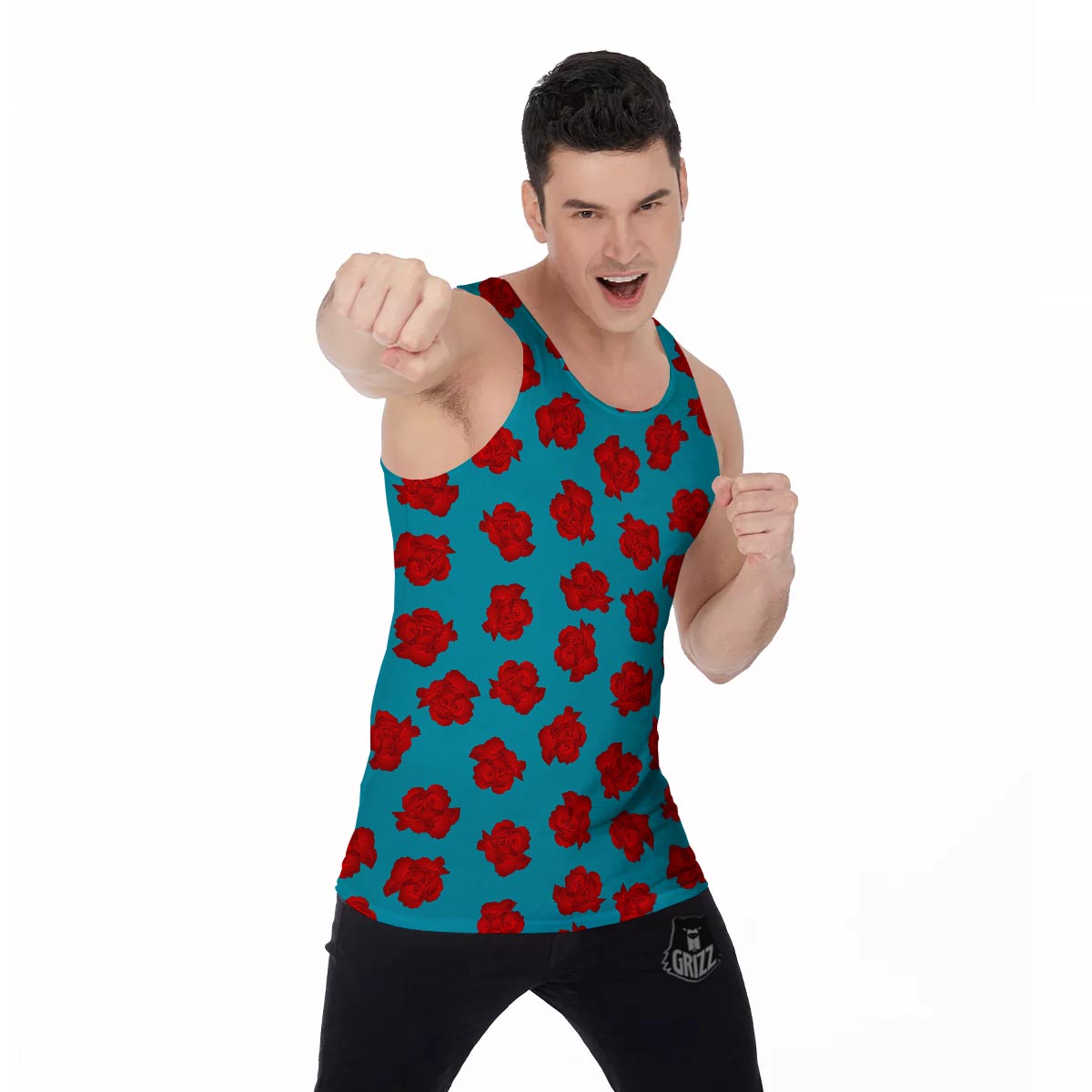 Carnation Blue And Red Print Pattern Men's Tank Top-grizzshop