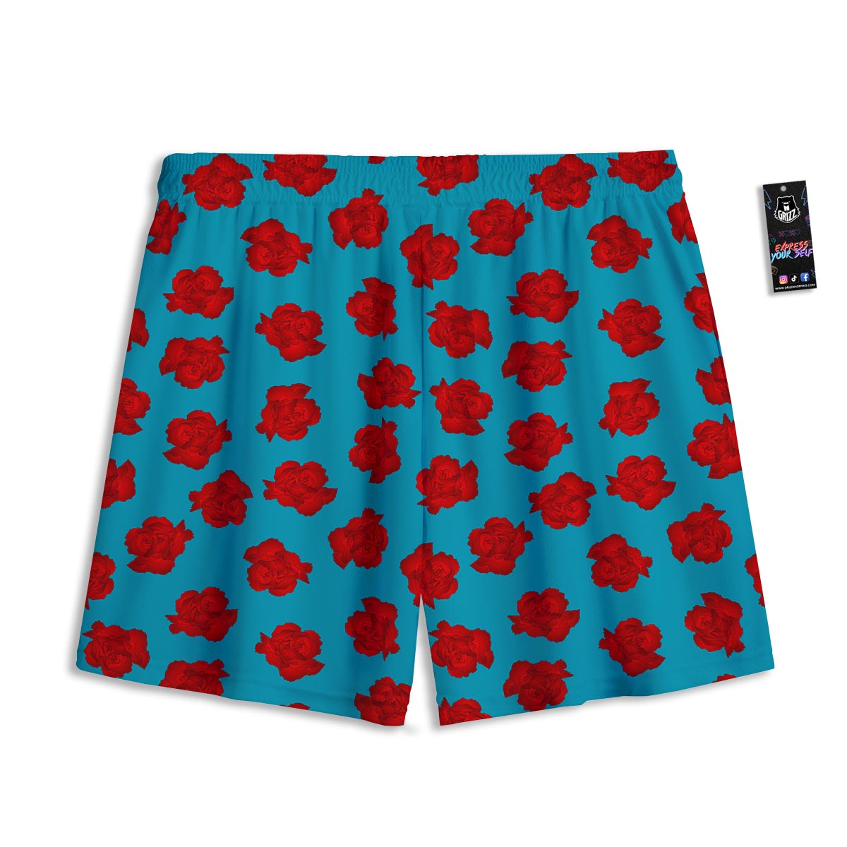 Carnation Blue And Red Print Pattern Mesh Shorts