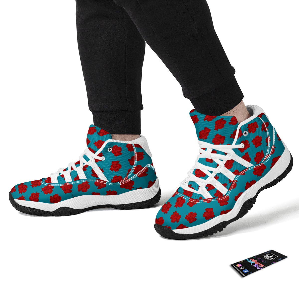 Carnation Blue And Red Print Pattern White Bball Shoes-grizzshop