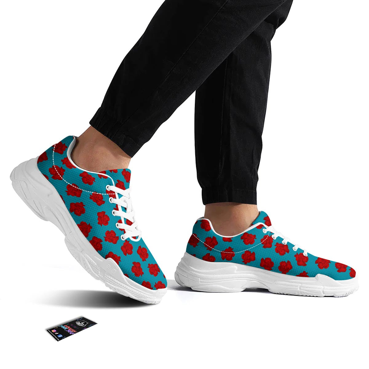 Carnation Blue And Red Print Pattern White Chunky Shoes-grizzshop