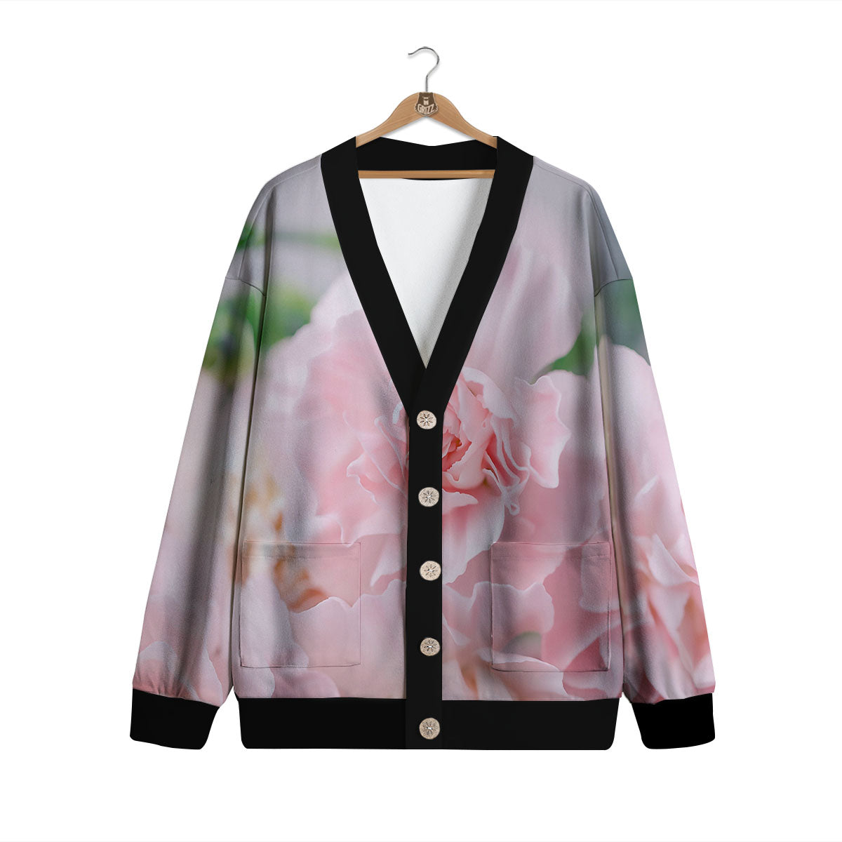 Carnation Flower Pink Print Cardigan-grizzshop