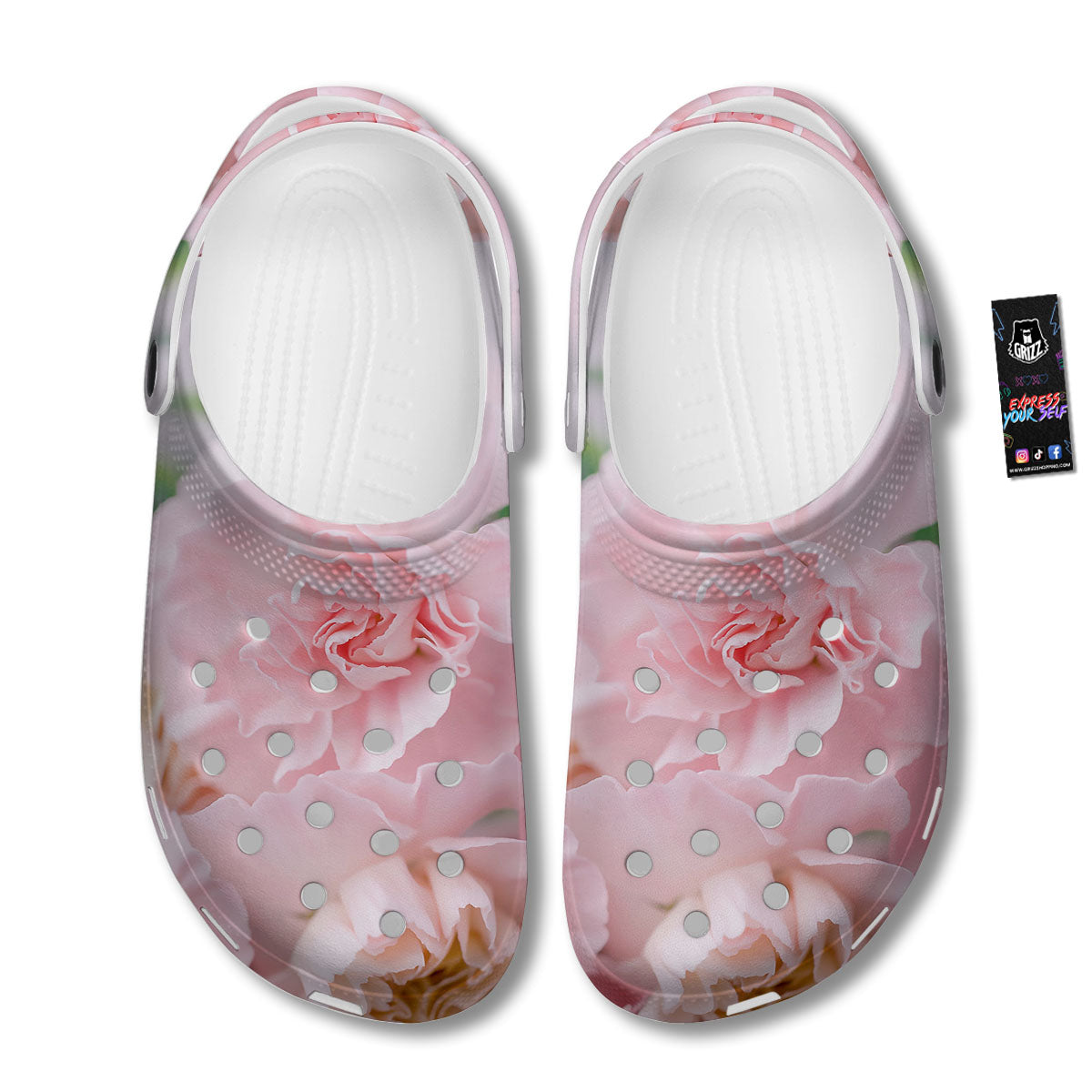 Carnation Flower Pink Print Clog-grizzshop