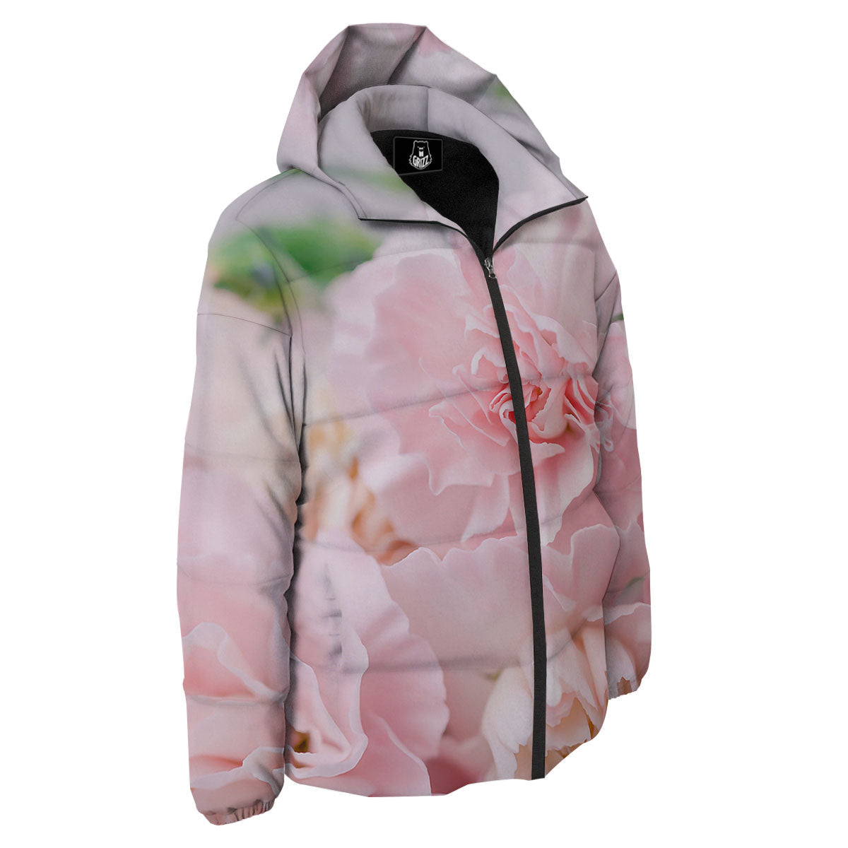 Carnation Flower Pink Print Down Jacket-grizzshop