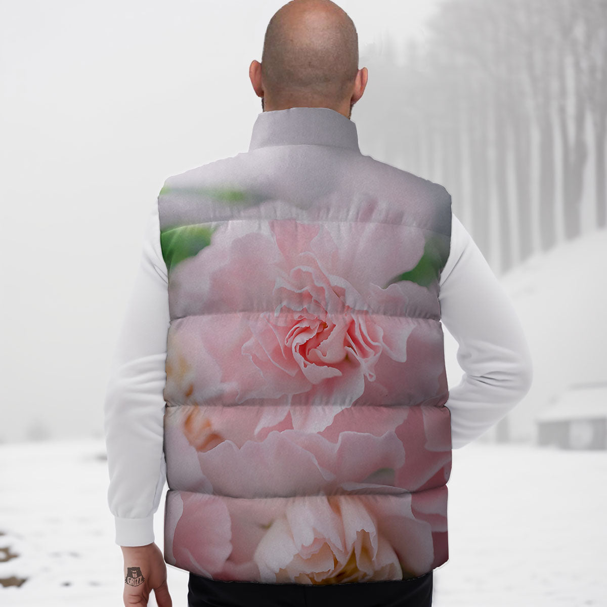Carnation Flower Pink Print Down Vest