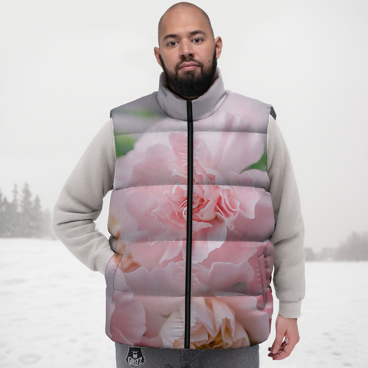 Carnation Flower Pink Print Down Vest