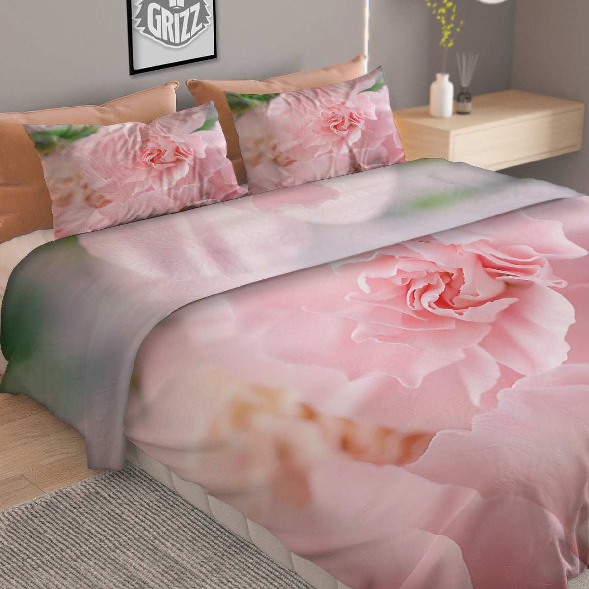 Carnation Flower Pink Print Duvet Cover Bedding Set
