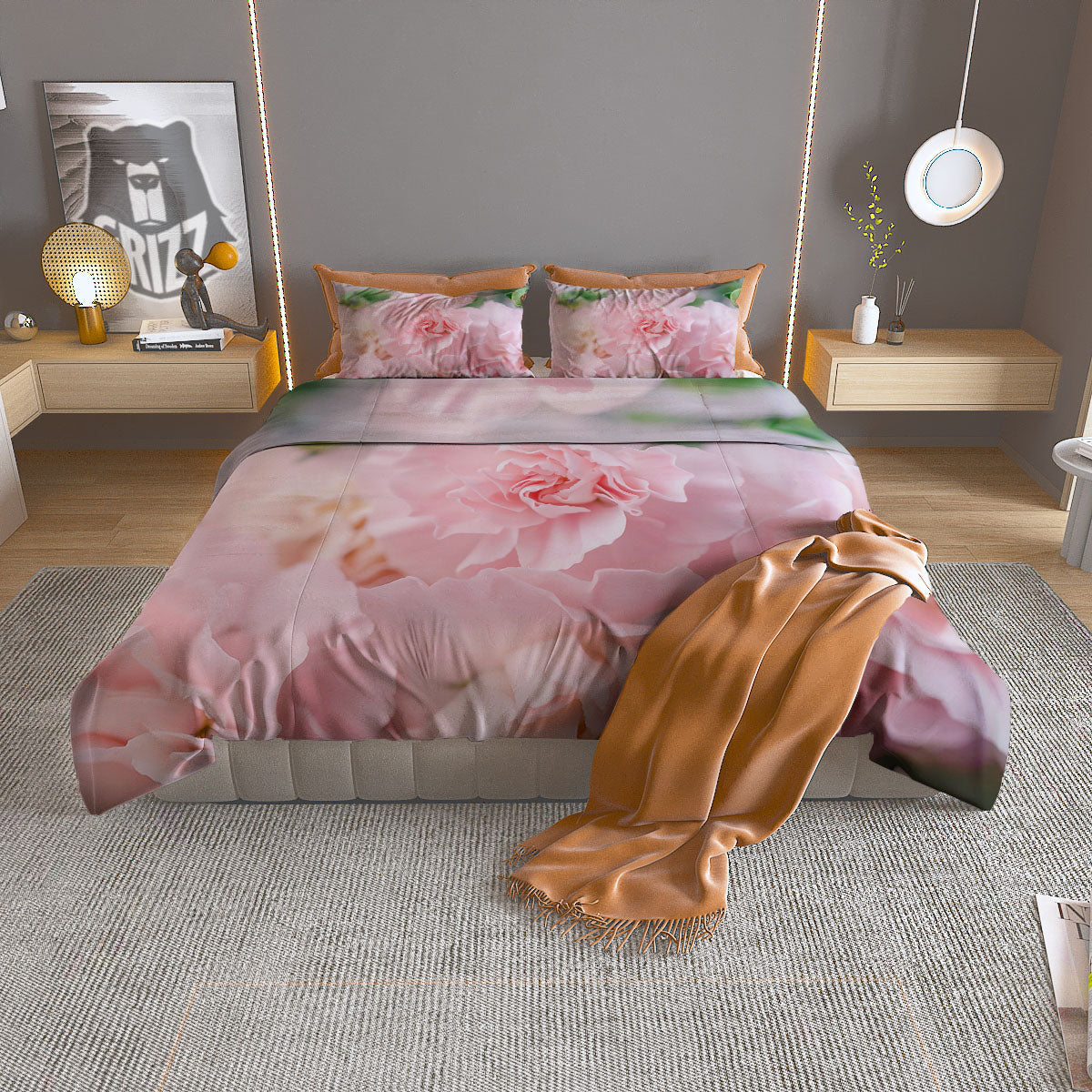 Carnation Flower Pink Print Duvet Cover Bedding Set