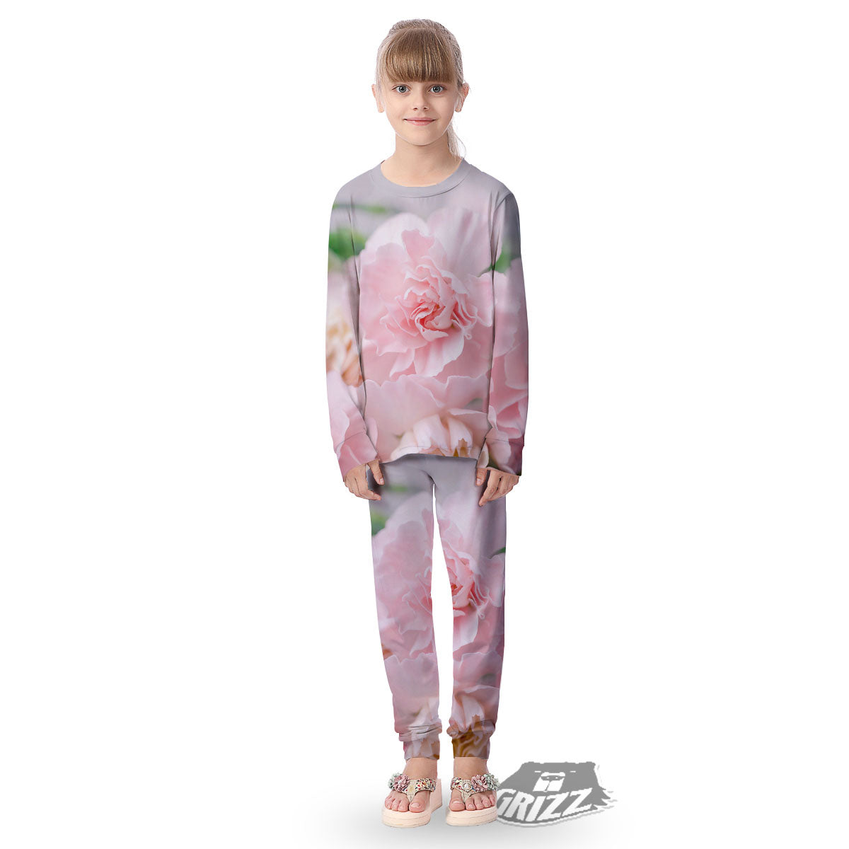 Carnation Flower Pink Print Kid's Pajamas-grizzshop