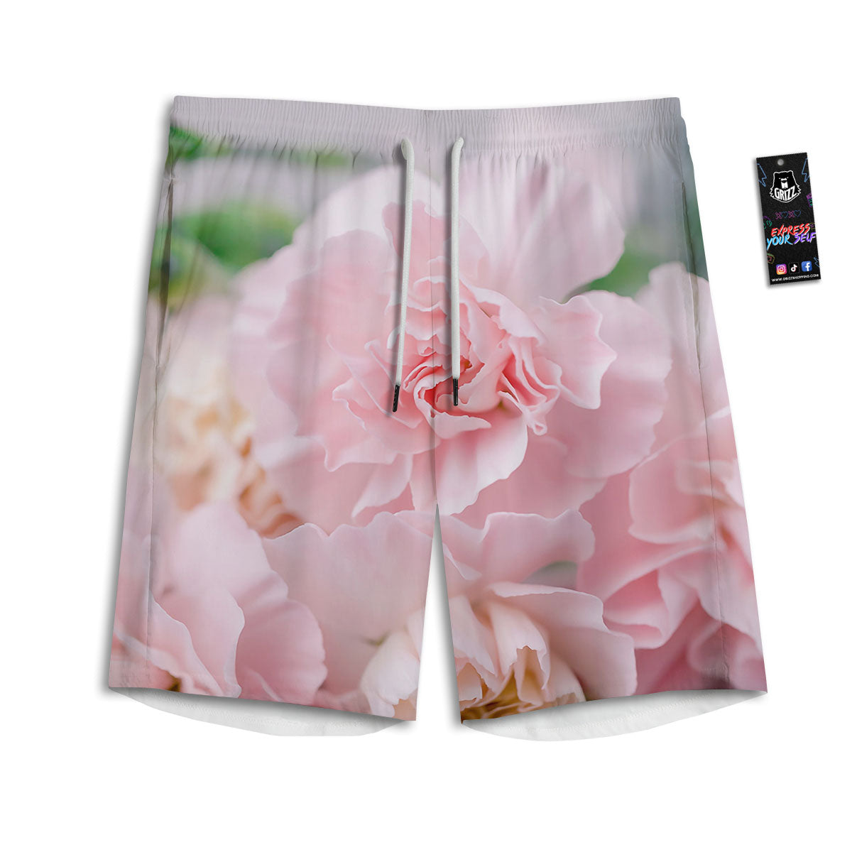 Carnation Flower Pink Print Men's Athletic Shorts
