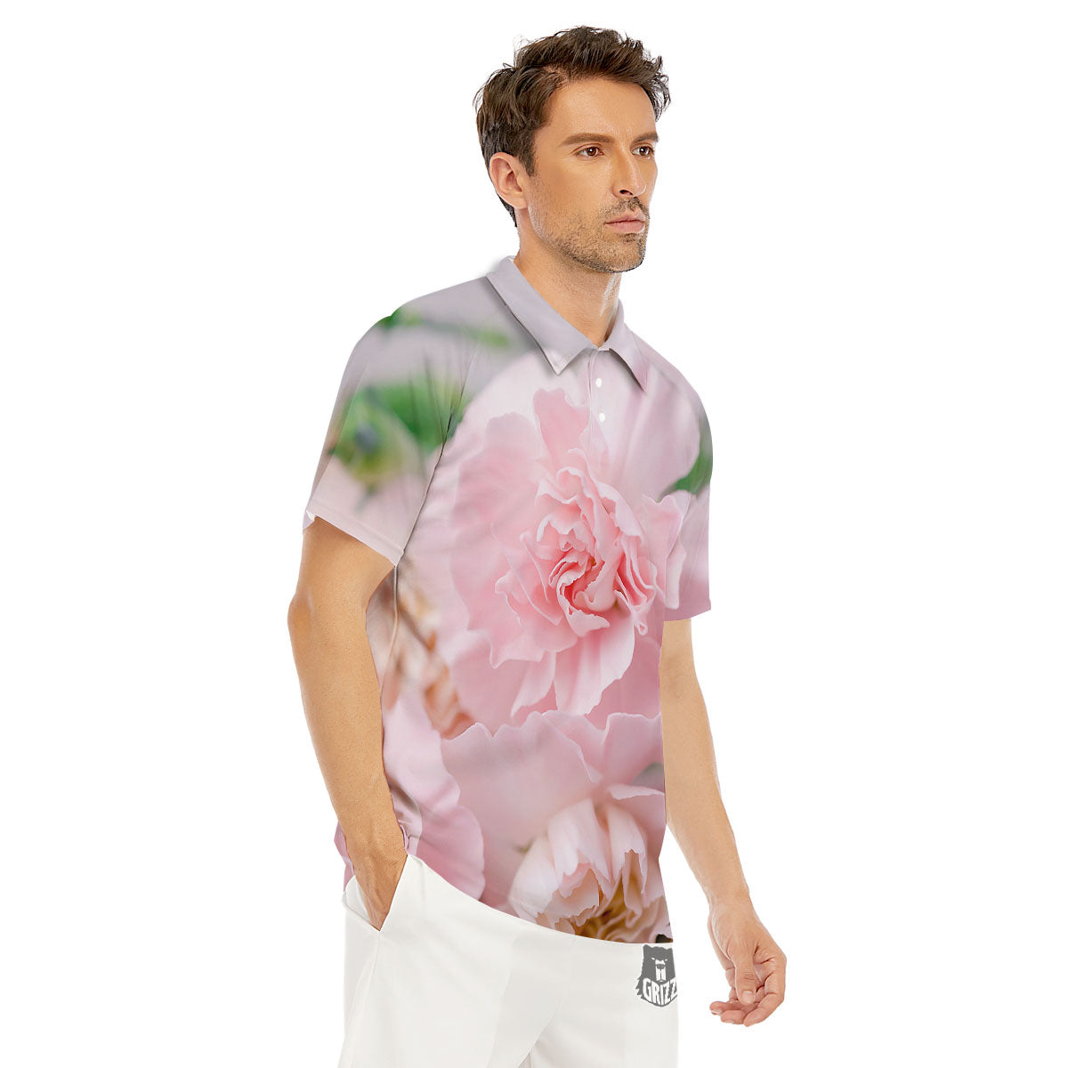 Carnation Flower Pink Print Men's Golf Shirts-grizzshop