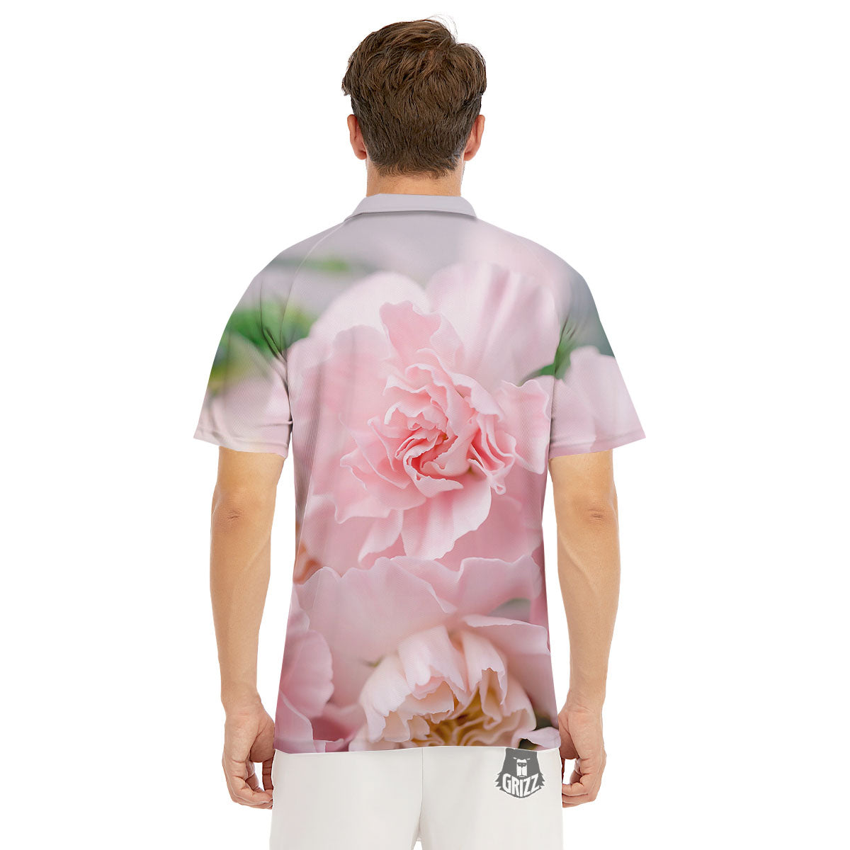 Carnation Flower Pink Print Men's Golf Shirts-grizzshop