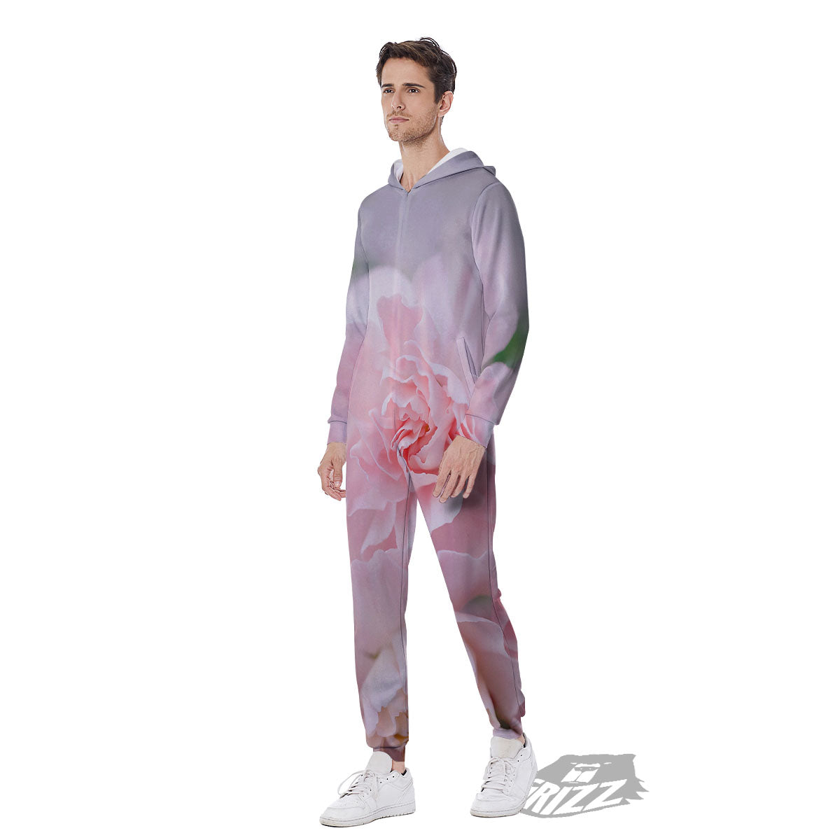 Carnation Flower Pink Print Men's Jumpsuit-grizzshop