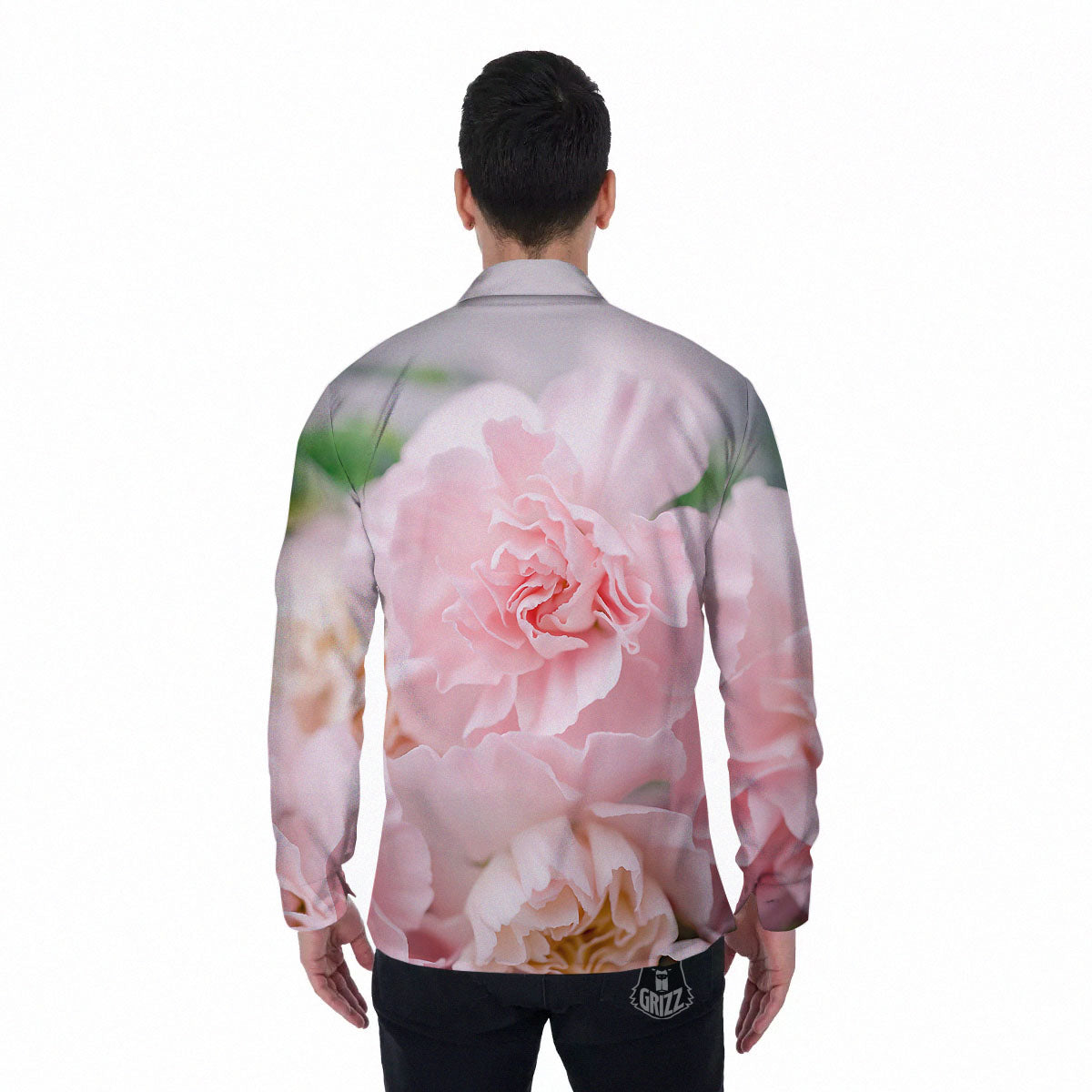 Carnation Flower Pink Print Men's Long Sleeve Shirts-grizzshop