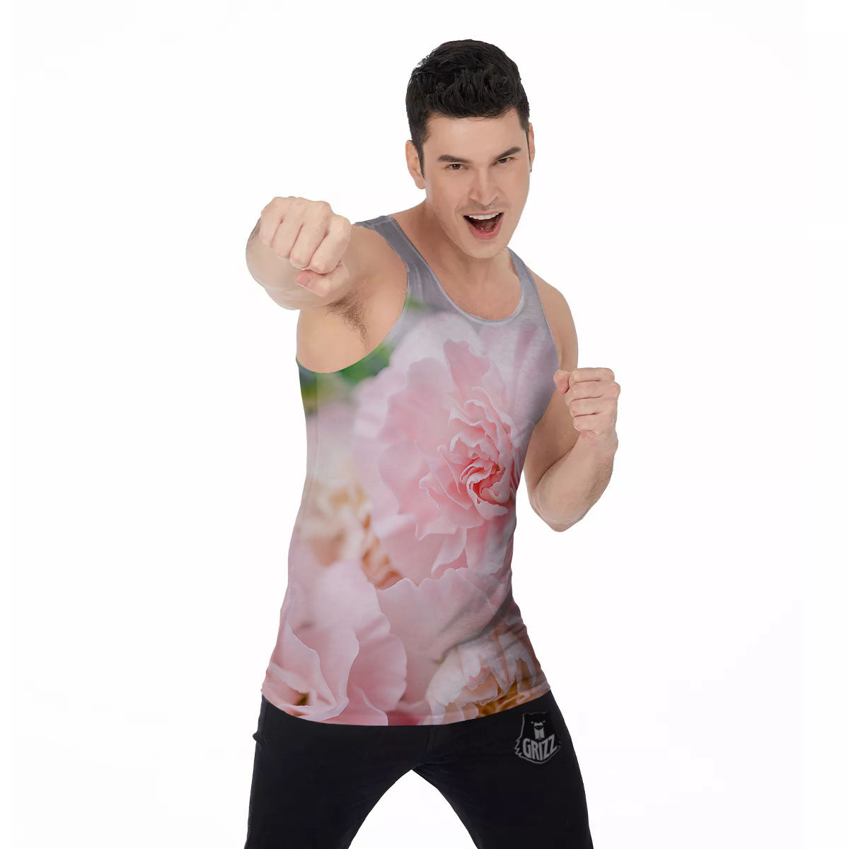 Carnation Flower Pink Print Men's Tank Top-grizzshop