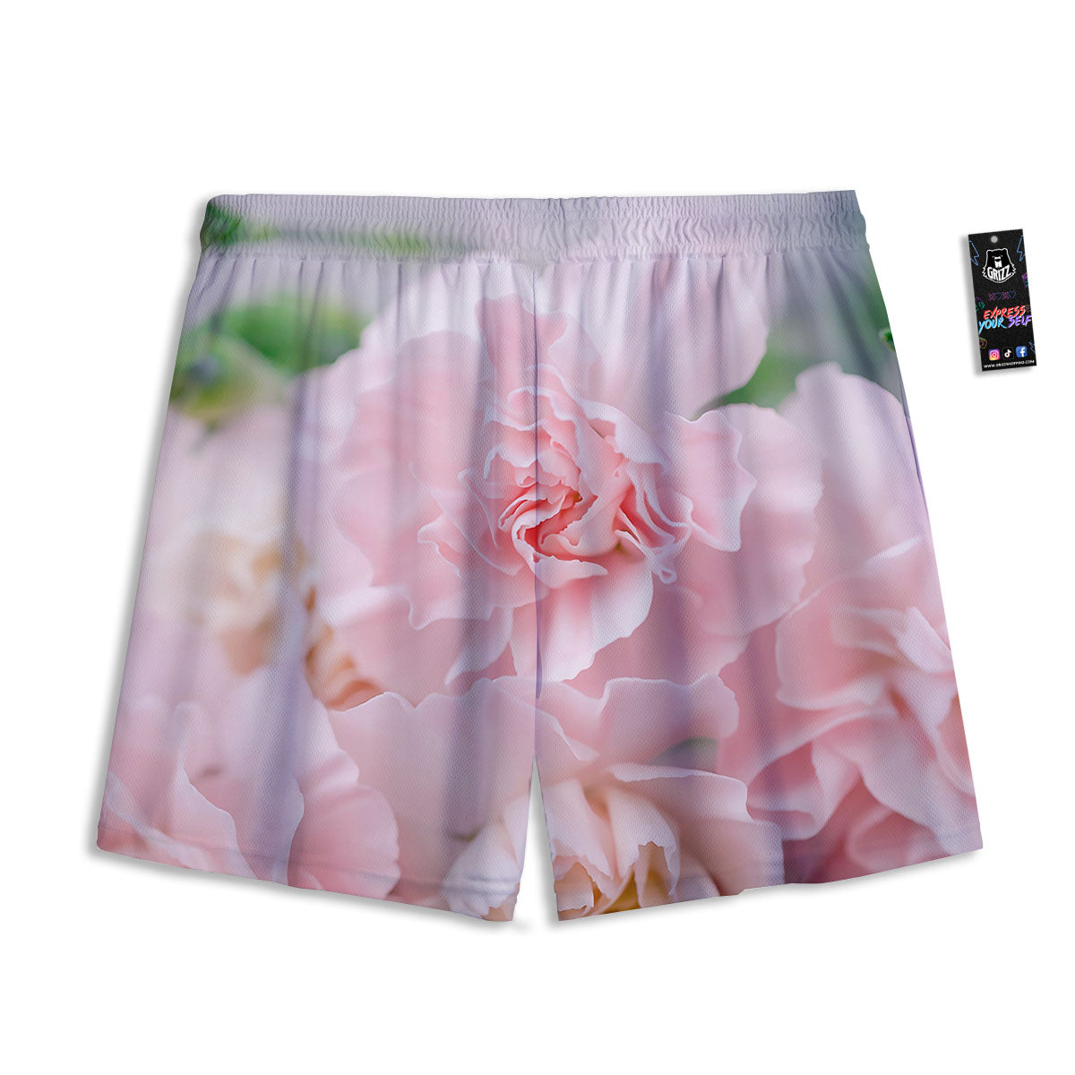 Carnation Flower Pink Print Mesh Shorts